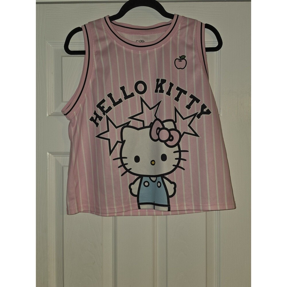 Hot Topic Hello Kitty Pink And White Pinstripe Jersey Girls Tank Top Size L
